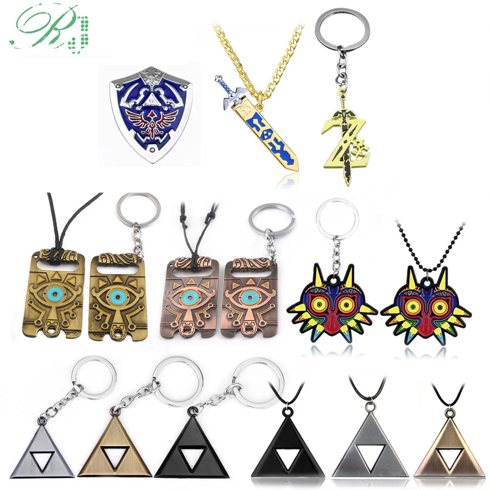 

Zeldas Hylian Shield Keychain Breath of The Wild Sheikah Eye Majora's Mask Sword Triforce Symbol Pendant Key Chain Men Jewelry