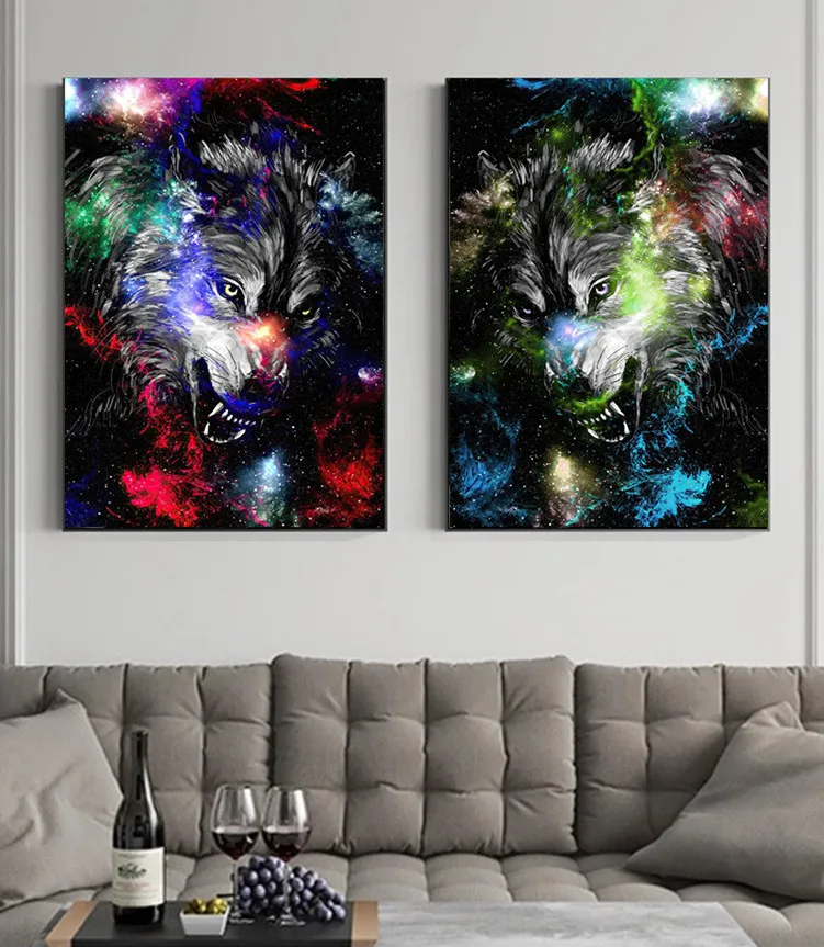 

Abstract Wolf and Lion Canvas Abstract Posters and Prints Animals Paintings Pictures for Living Bedroom Room Wall Art Home Decor
