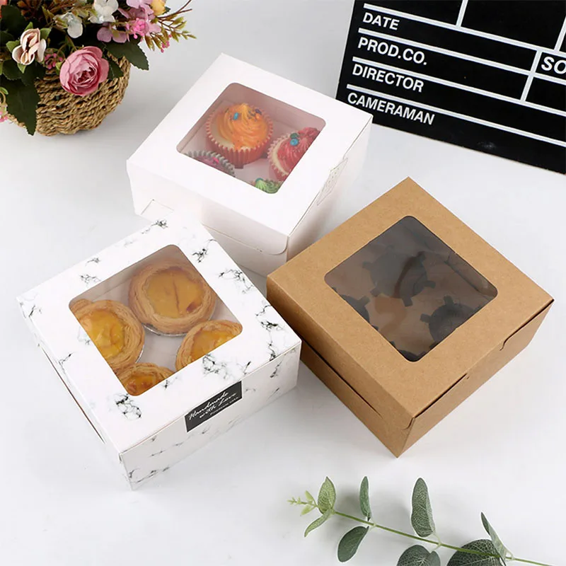 

Портативная коробка для кексов с розовым мраморным окошком, 10 шт., одинарная коробка для кексов, для выпечки тортов, семейная упаковочная коробка с внутренним подносом