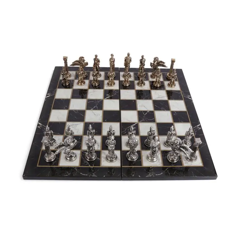 בינוני Mythologic פגסוס מתכת שחמט סט למבוגרים, בעבודת יד חתיכות ושיש עיצוב עץ שחמט לוח מלך 8 cm