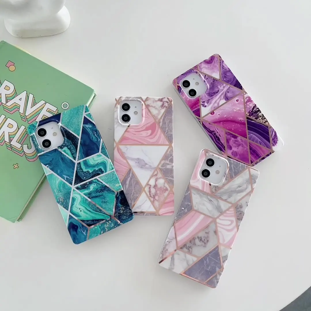 

Geometric Marble Phone Case For iPhone 11 13 Pro Max Soft Silicone Bumper Electroplated Cover For iphone XR XS Max X 7 8 Plus 11