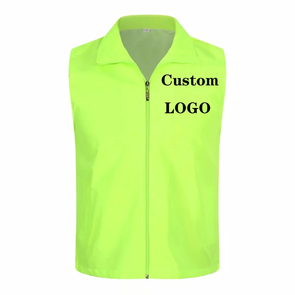 Factory price!1PCS Free Custom Design Zip Vests Print Logo Men Woman High visibility Safety Work Vest Workwear Uniform | Мужская одежда