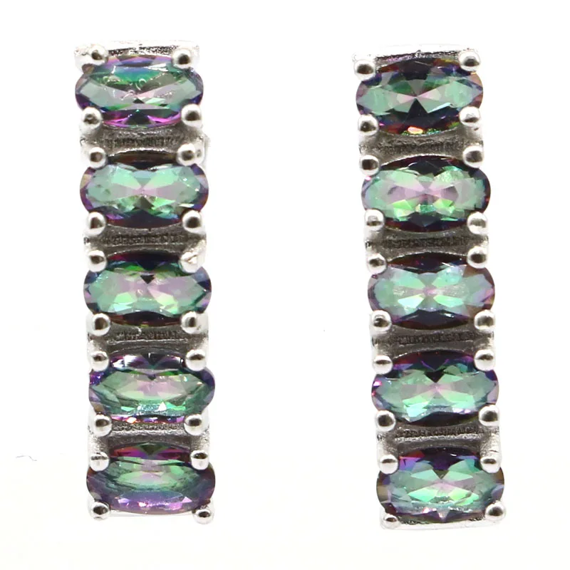 

12x5mm Jazaz Genuine Created 2.1g Pink Tourmaline Mystic Topaz For Women Stud 925 Solid Sterling Silver Earrings