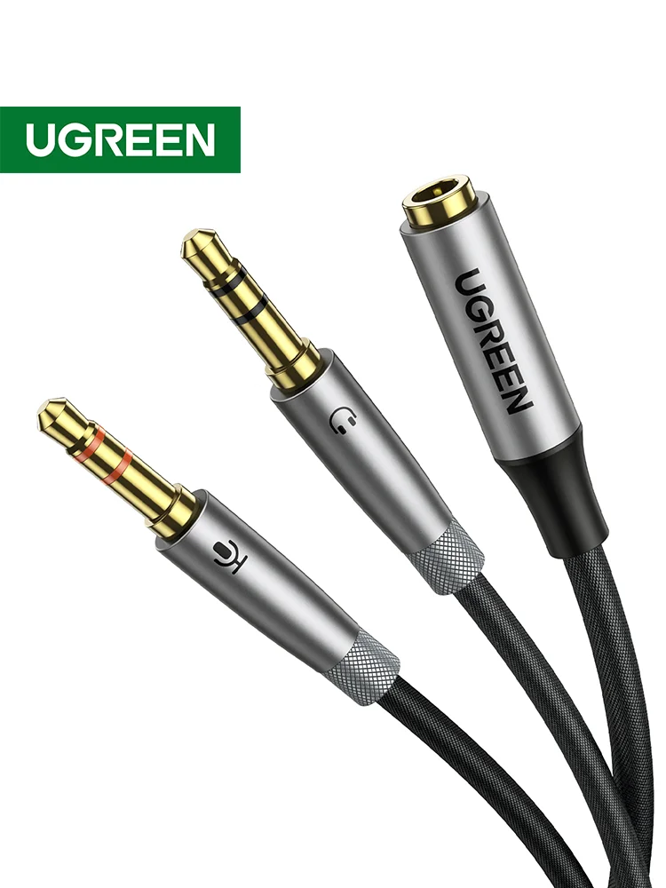 

UGREEN Headphone Splitter for Computer 3.5mm Female to 2 Dual 3.5mm Male Mic Audio Y Splitter AUX Cable Headset to PC Adapter