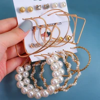 blinla vintage metal pearl hoop earrings set for women fashion geometry circle drop women earrings 2021 trend gifts jewelry