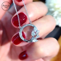 aazuo fine jewelry 18k pure white gold real natrual diamonds 0 28ct lovely round necklace gift for kids ladies senior party