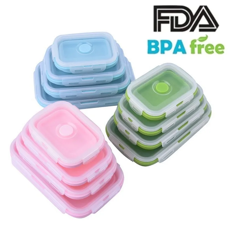 Силиконовый складной ящик Bento Портативный Ланч бокс для еды столовая посуда