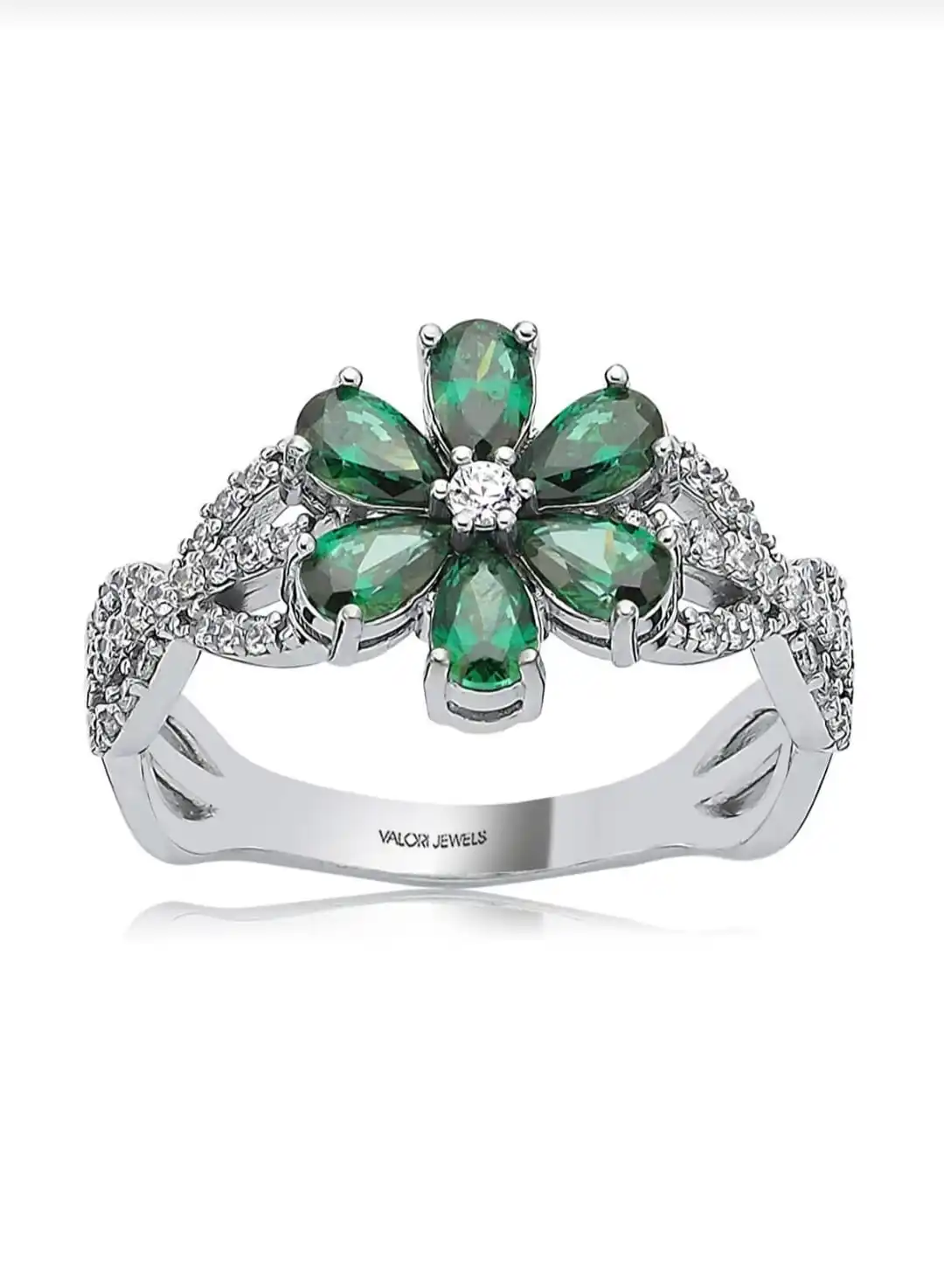 

Серебряное кольцо в виде цветка с цирконом Swarovski в 1 карат