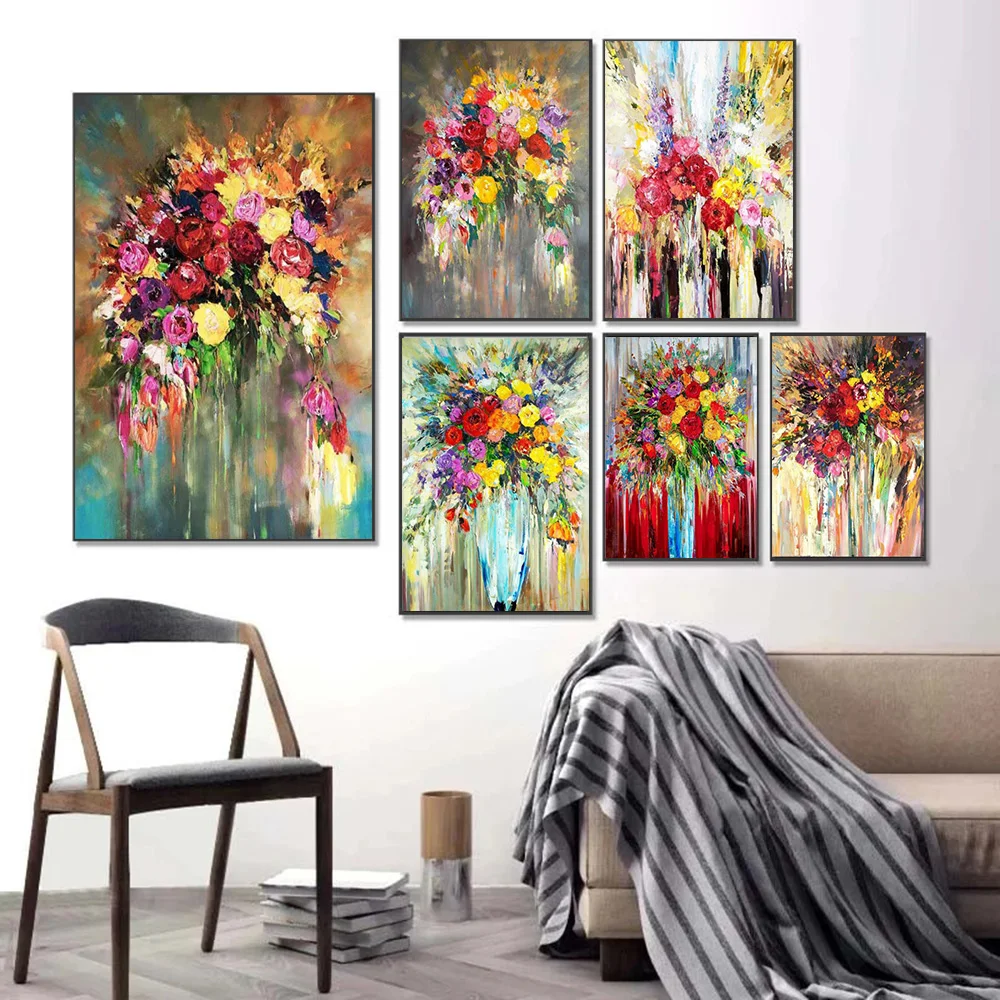 

Nordic Abstract Oil Painting Flowers Roses Retro Graffiti Art Poster Canvas Painting Wall Pictures for Living Room Decor Cuadros