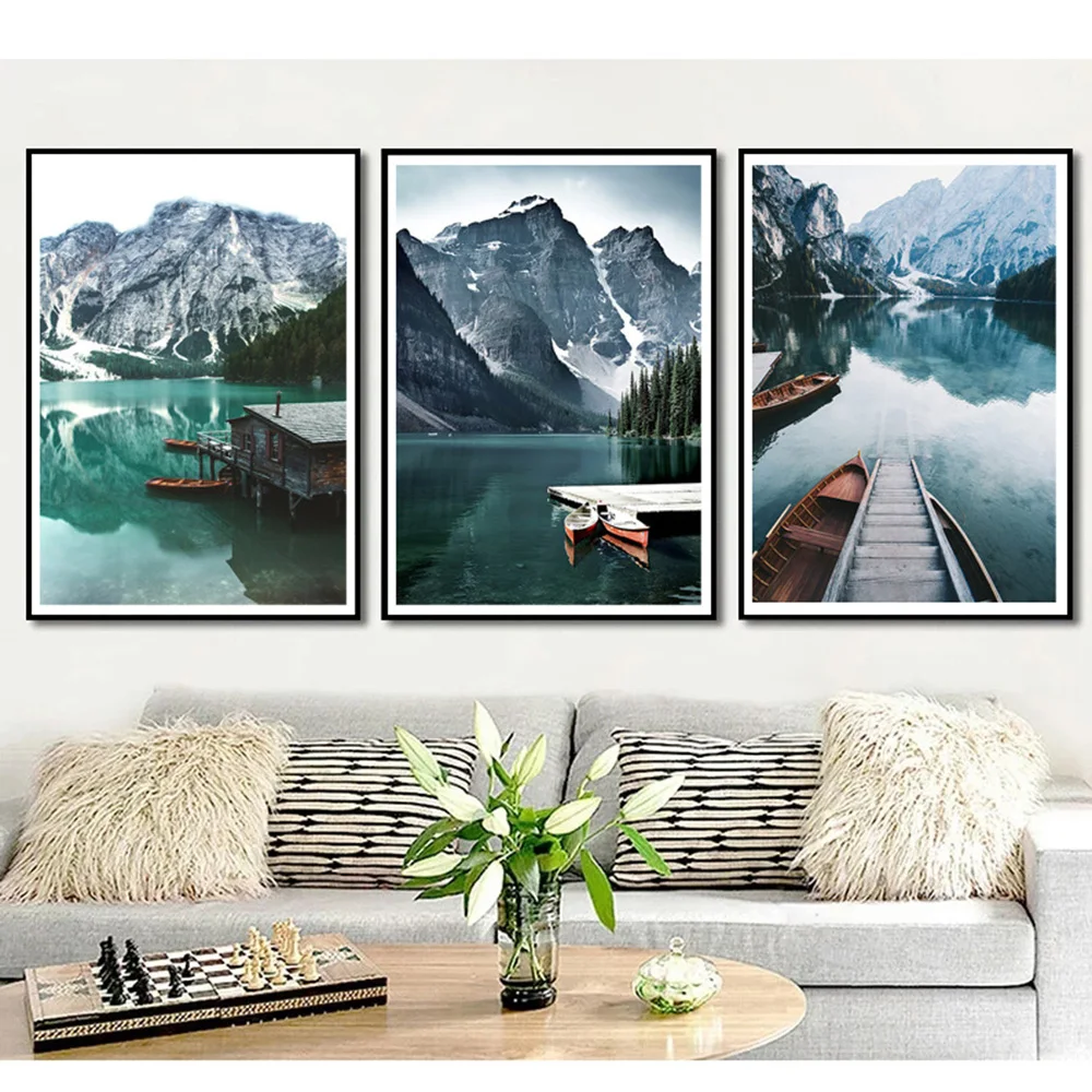 

Nordic Natural Scenery Poster Wall Art Canvas Painting Mountain Lake Landscape Prints Living Room Modern Decor Gift Cuadros