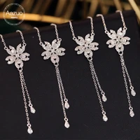 aazuo 18k solid white gold real diamond 0 30ct h si lovely flower drop chain necklace gifted for women birthday wedding party