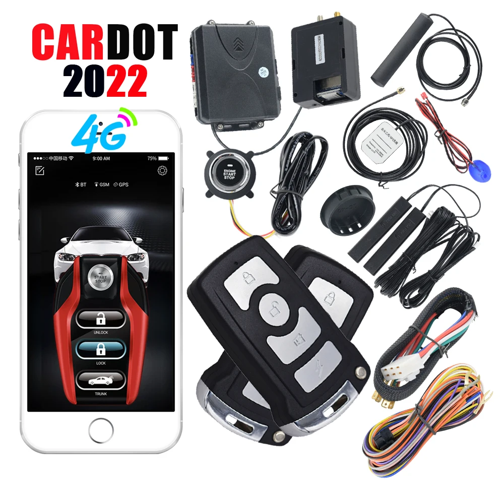 

CARDOT 2022 Global Universal 4G Pke пульт дистанционного запуска, остановки двигателя, Автомобильная сигнализация, мобильное приложение для управления