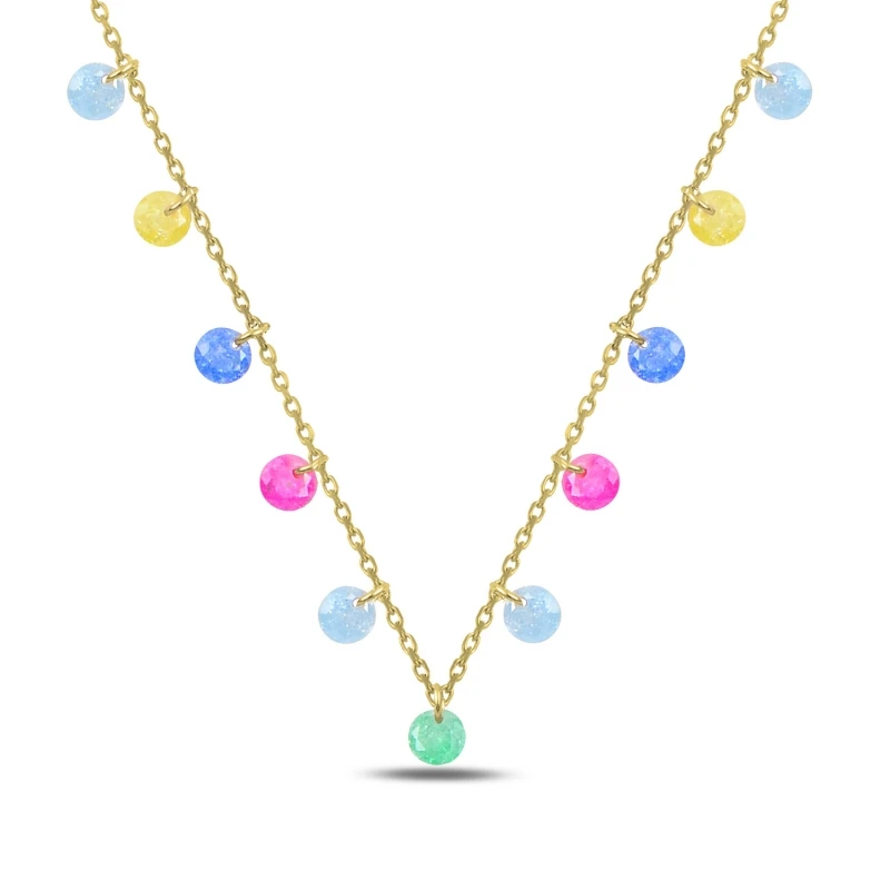 

Silver 925 Sterling Round Zircon Stone Dangle Necklace