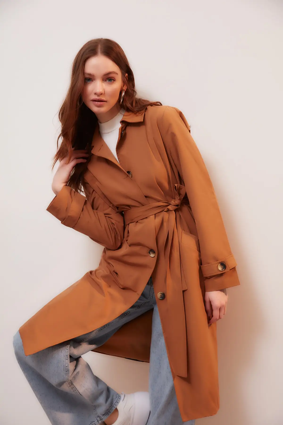Trendyol сзади лентой арочные длинный плащ пальто TWOSS20TR0005|Женские плащи и тренчи| |