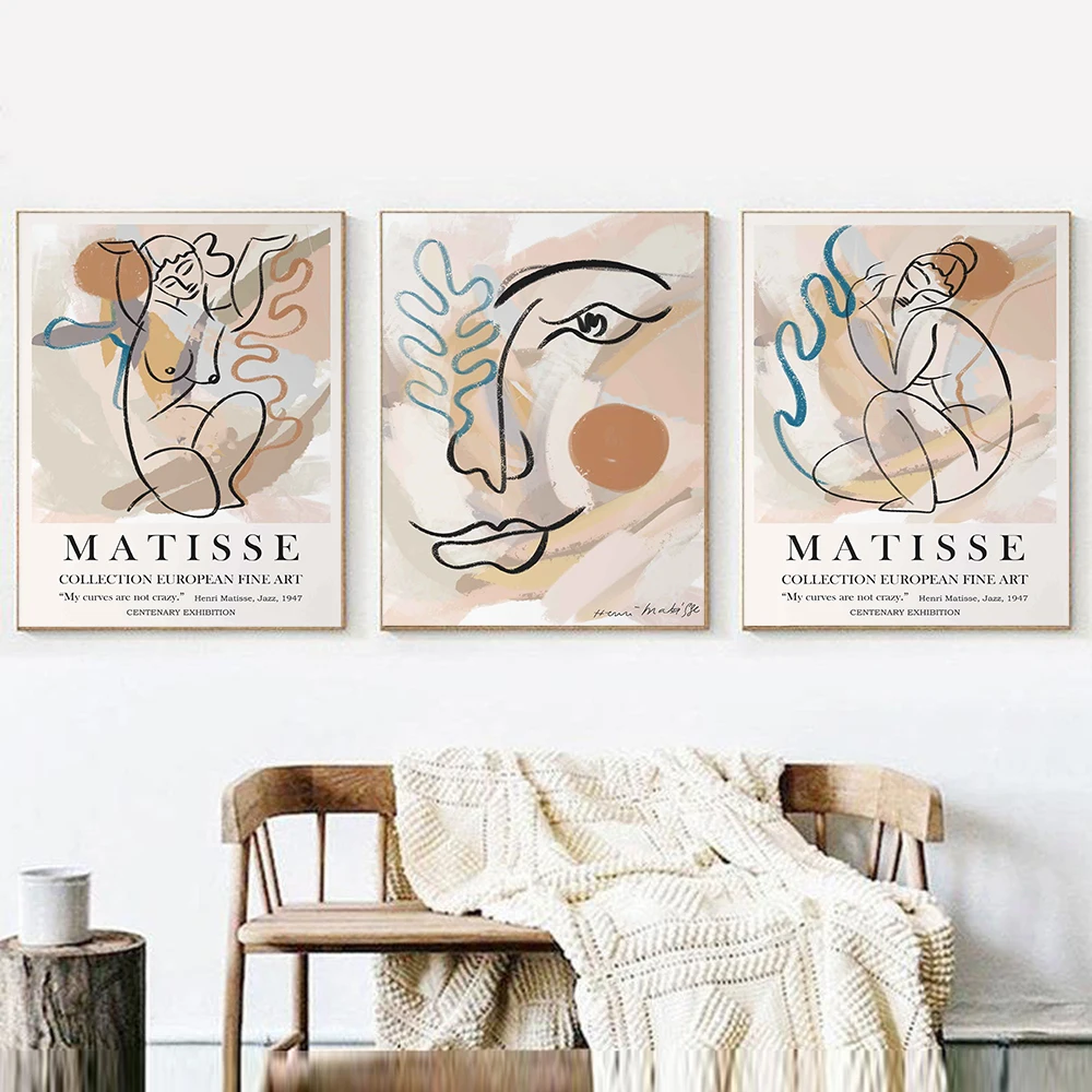 

Henri Matisse Art Poster Abstract Face Graffiti Wall Art Canvas Painting Woman Nude Line Prints Nordic Living Room Home Decor