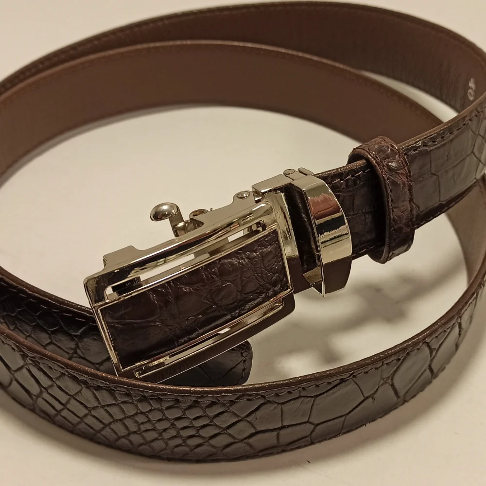 

Men Genuine Leather Brown Belt Vintage Metal Buckle 2021 New Fashion Waistband Natural Crocodile Skin Luxury Business Casual