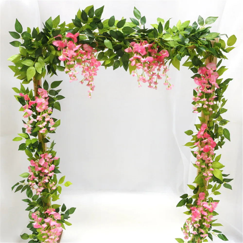 2M Wisteria Artificial Flowers Vine Ivy Plant Fake Tree Garland Long Rattan Hanging Flower Wedding Decor Outdoor Arch | Дом и сад
