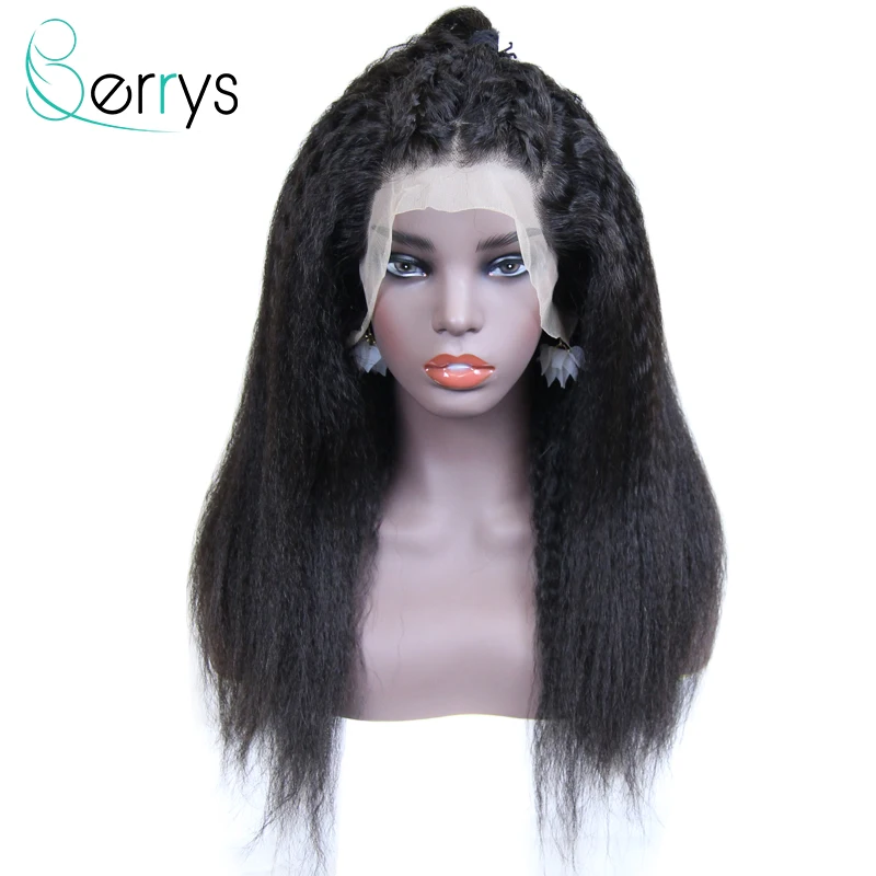

Индийские человеческие волосы Berryshair, курчавые, прямые, 13X4, парик на сетке спереди, натуральные волосы Yaki, прямые, на сетке спереди, парики на ...