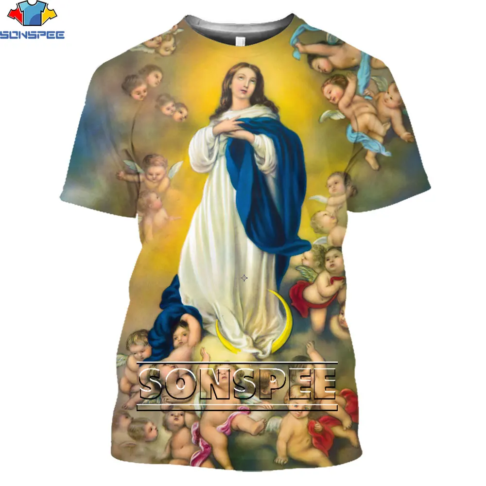 

SONSPEE God Maria Classical Art 3D T-shirt Summer Casual Men's T Shirt Fashion Streetwear Harajuku Short Sleeve Clothing Top Tee