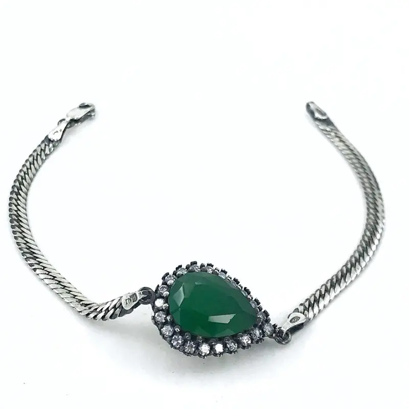

Drop Stem Emerald Hurrem Model Silver Bracelet