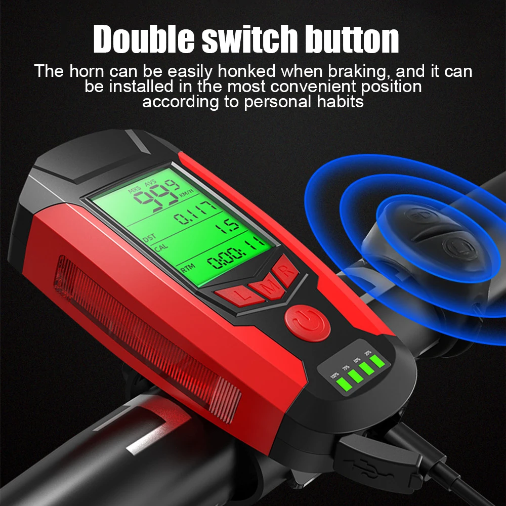 

1200MA Multifunctional Bicycle Speedometer Odometer AS0808 Bike Light Computer Waterproof Cycling Accessories Outdoors Sports