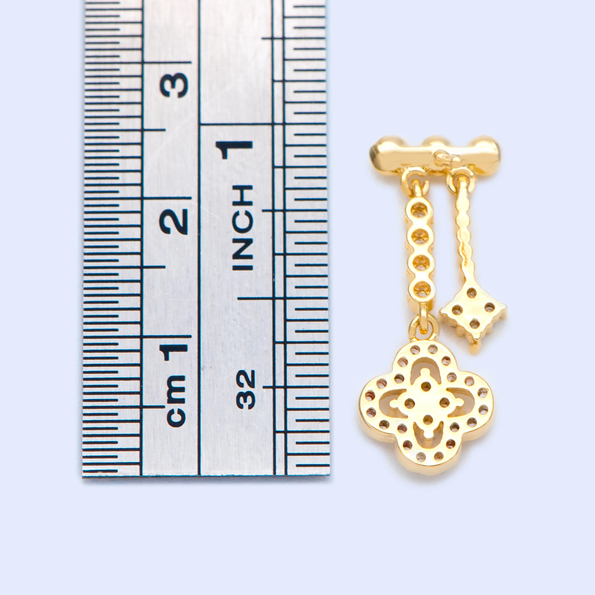 

4pcs CZ Paved Ear Posts 24x9mm, Real Gold Plated Brass, Quality Stud Earring Components (#GB-1168)
