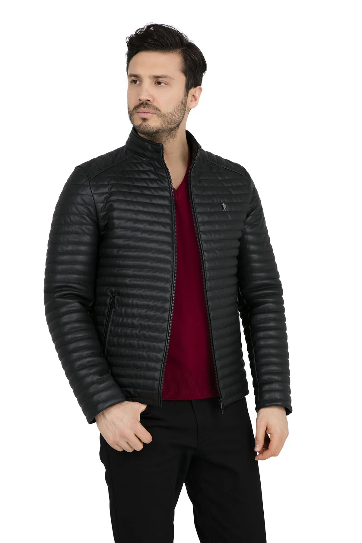 Мужская куртка поло из искусственной кожи G081SZ035P01 P8008|Куртки искуственной кожи| |