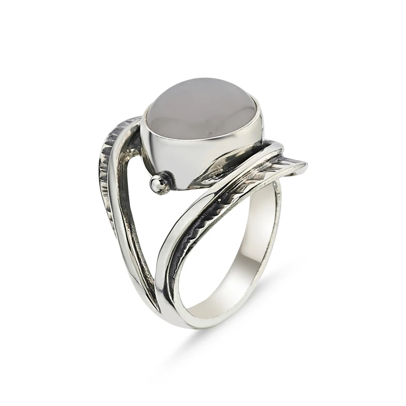 

Silver 925 Sterling Pink Quartz Hand Job Adjustable Tall Ring
