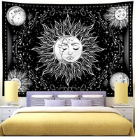 mystic burning sun tapestry black and white sun and moon psychedelic stars wall living room and bedroom aesthetic curtains decor