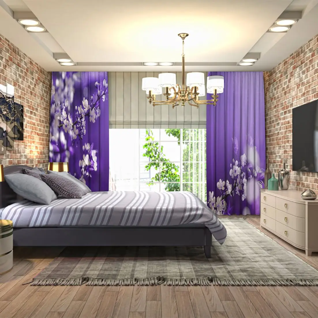 Занавеска Цветущая абрикосовая ветка фруктовое дерево цветы Весенняя Цветочная