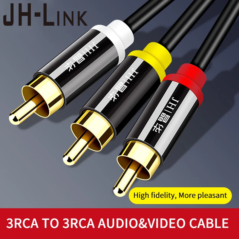 

JH-LINK Audio Cable Video AV Jack Aux 3RCA To 3RCA Connector Male To Male Video Audio Sound Amplifier TV CD DVD Radio