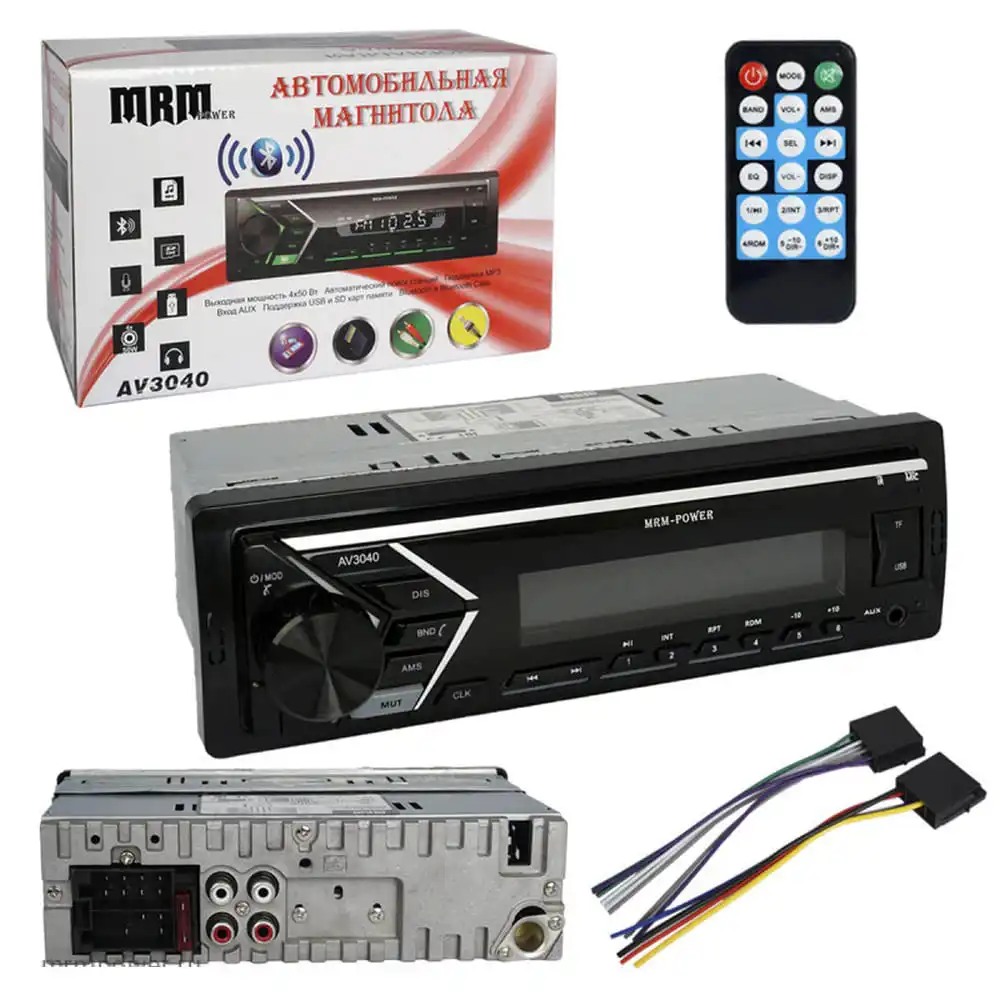 Автомагнитола универсальная MRM 1DIN для автомобиля 4х50 Вт MP3 плеер авто Bluetooth USB SD FM AUX