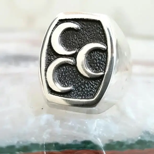 925 пробы Серебряное мужское кольцо с 3 Полумесяцами|Кольца| |