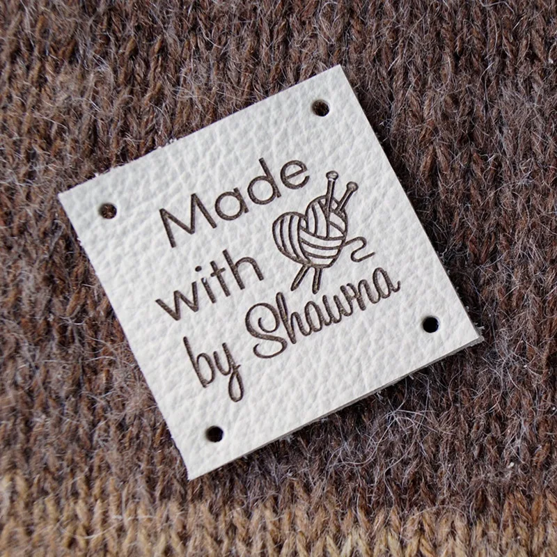 

60pcs Personalised Sewing Brand logo clothing labels, Handmade Knitting leather tags Square Crochet label, Hats Accessories DIY