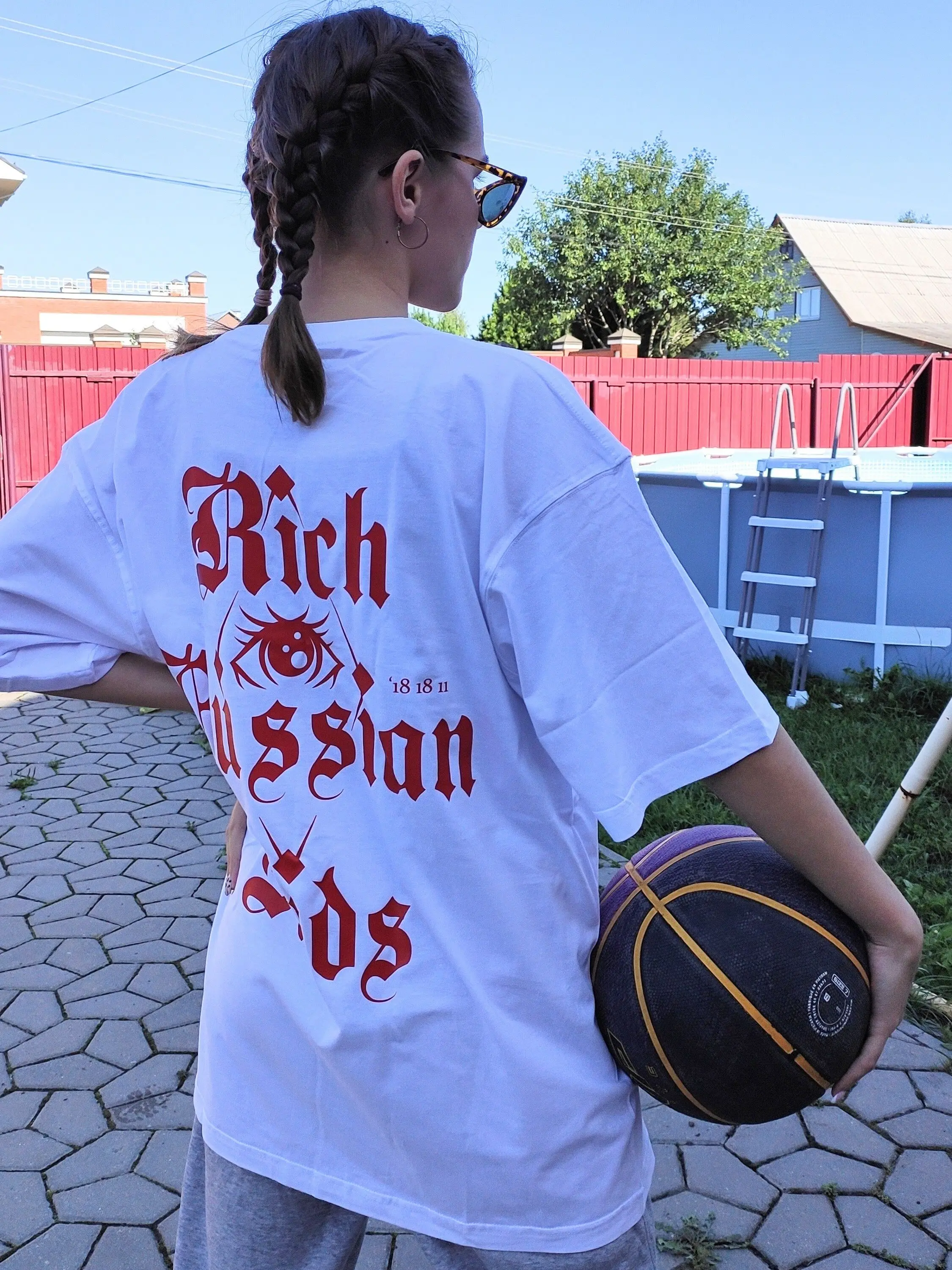 Футболка оверсайз RICH RUSSIAN KIDS реплика подростки дети белая 100% хлопок - купить по