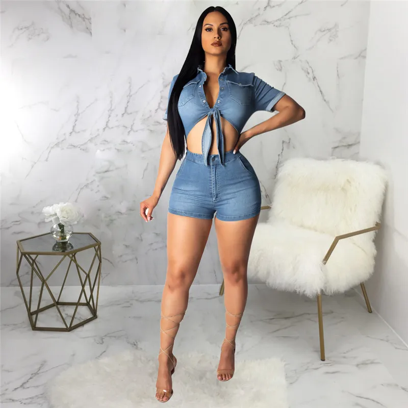 

Denim Playsuit Women Blue Jeans Bodysuit Sexy Hollow Out Crop Chest Skinny Overall Summer Playsuit Romper Denim Female Jumpsuit