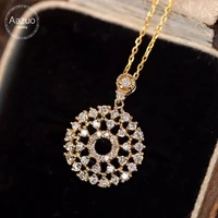 aazuo 18k solid yellow gold real diamonds luxury lovely round necklace with chain gifted for women birthday wedding party au750