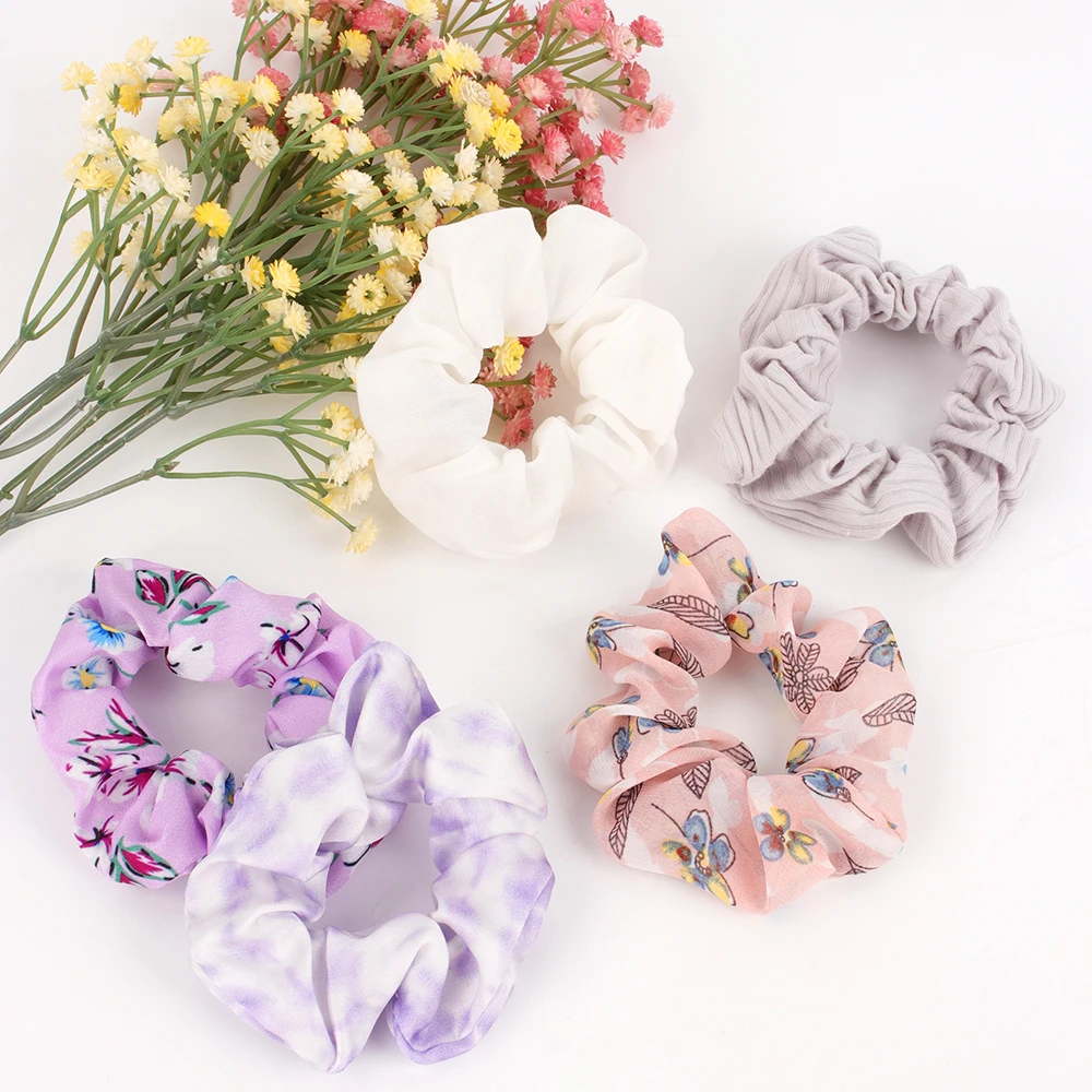 

Velvet Printed Scrunchies Casual Elastic Rubber Band Plush Hand-knitted Many Styles Women Chic Ponytail Holder Hair Accessories