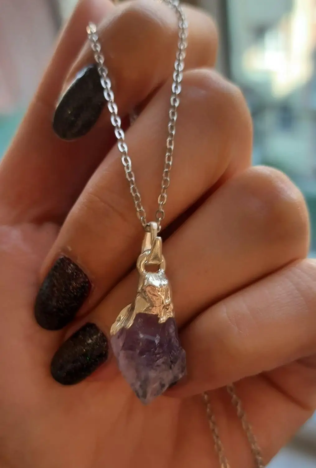 

Amethyst Pendant Necklace For Women Natural Stone Necklace Adjustable Jewelery Stainless Steel Necklace Gift For Her