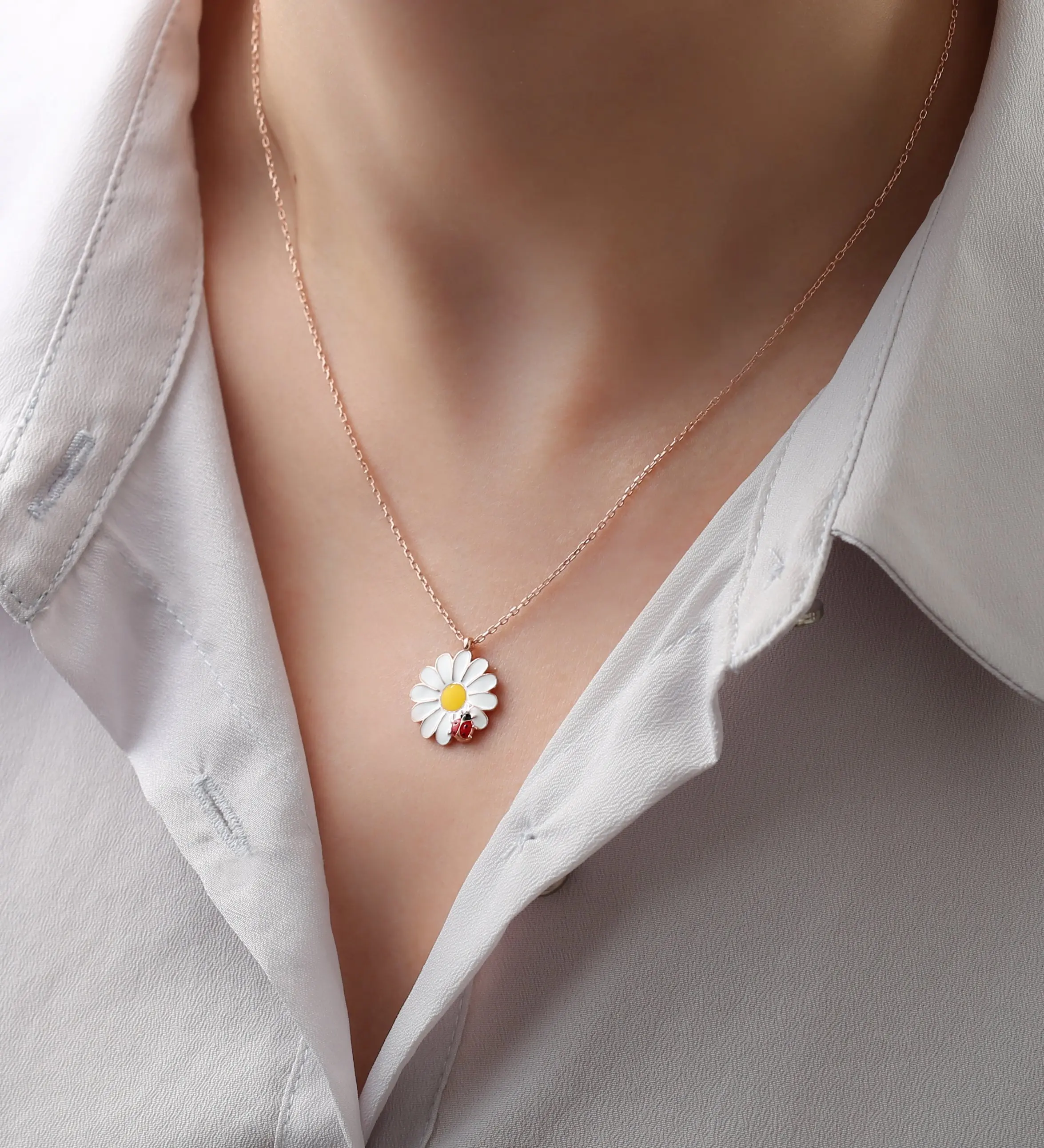 Collier en argent Sterling 925 pour femmes, pendentif coccinelle marguerite en pierre de fleur, cadeau d'anniversaire, précieux, chaîne élégante, luxe Cool 2
