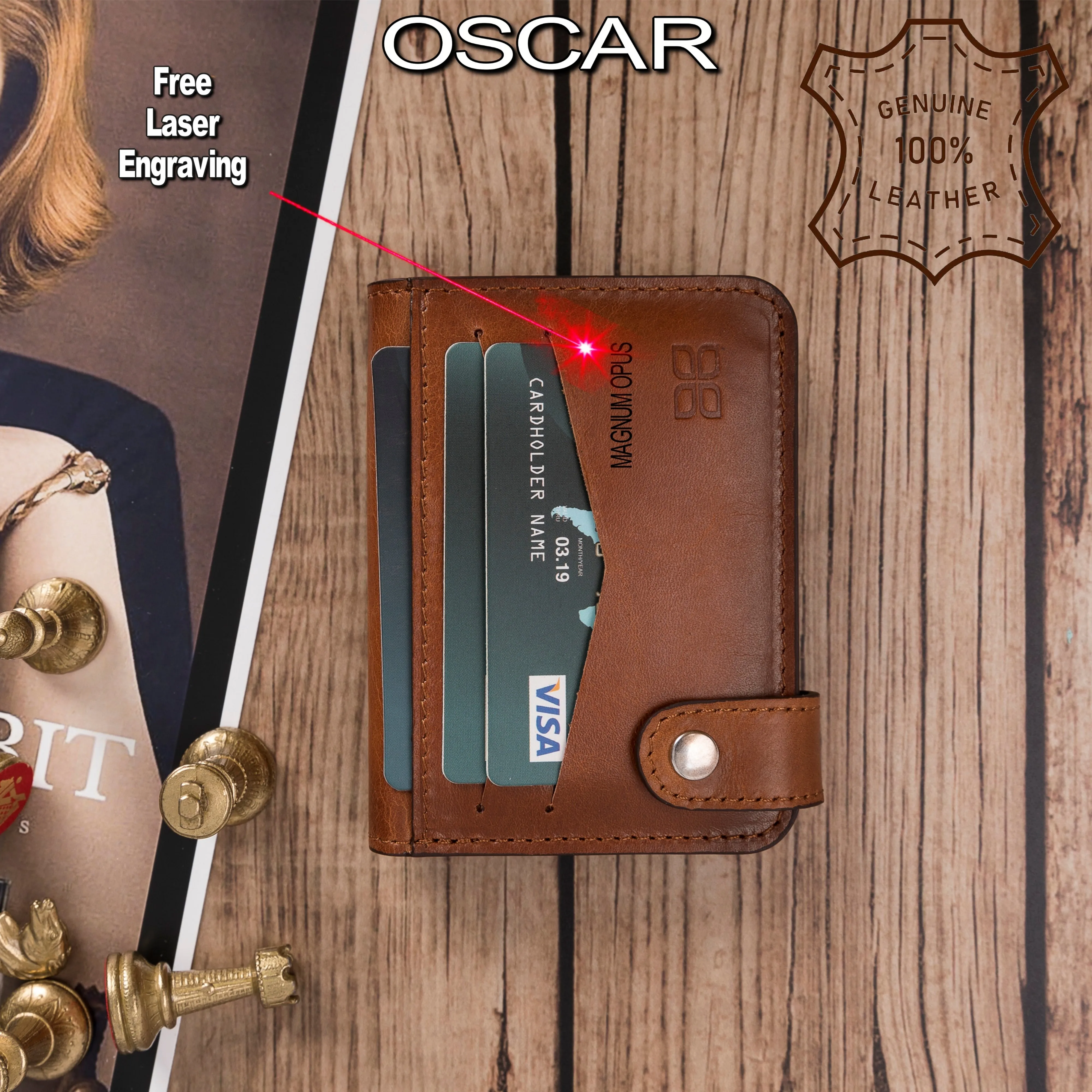 Genuine Leather Handmade Credit Card & ID Card Holder Wallet Stores Up To 17 Cards 1 Main Money Compartment Personalizable