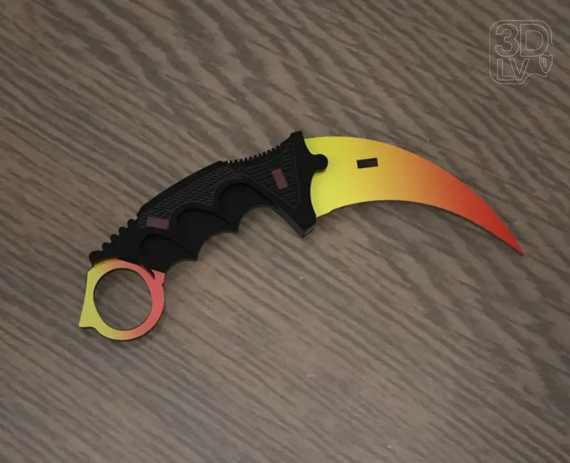 Нож karambit №3 CS:GO 1:1 собранный с наклейками дерево фанера из 767 Standoff сувенирный для