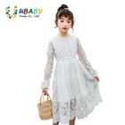 Кружевное платье для девочек, весна-осень, с длинным рукавом, принцесса 2020, цветок, новинка, большая детская одежда для девочек, белое кружевное платье с вышивкой