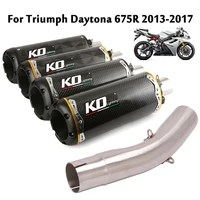 motorcycle exhaust system pipe real carbon fiber muffler tips slip on mid link section escape for triumph daytona 675r 2013 2017