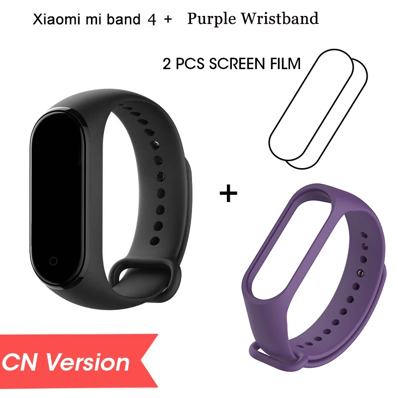 CN add film purple Xiaomi mi-браслет 4 Smart mi Band цветной экран браслет пульсометр Фитнес Спорт Музыка Bluetooth 50 м водонепроницаемый - Цвет: CN add film purple
