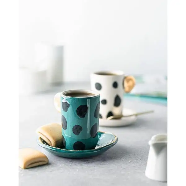 

Leopard Patterned Cup and saucer Turkish coffee creative mugs white ceramic tea stylish new style cute lovely handmade Gift