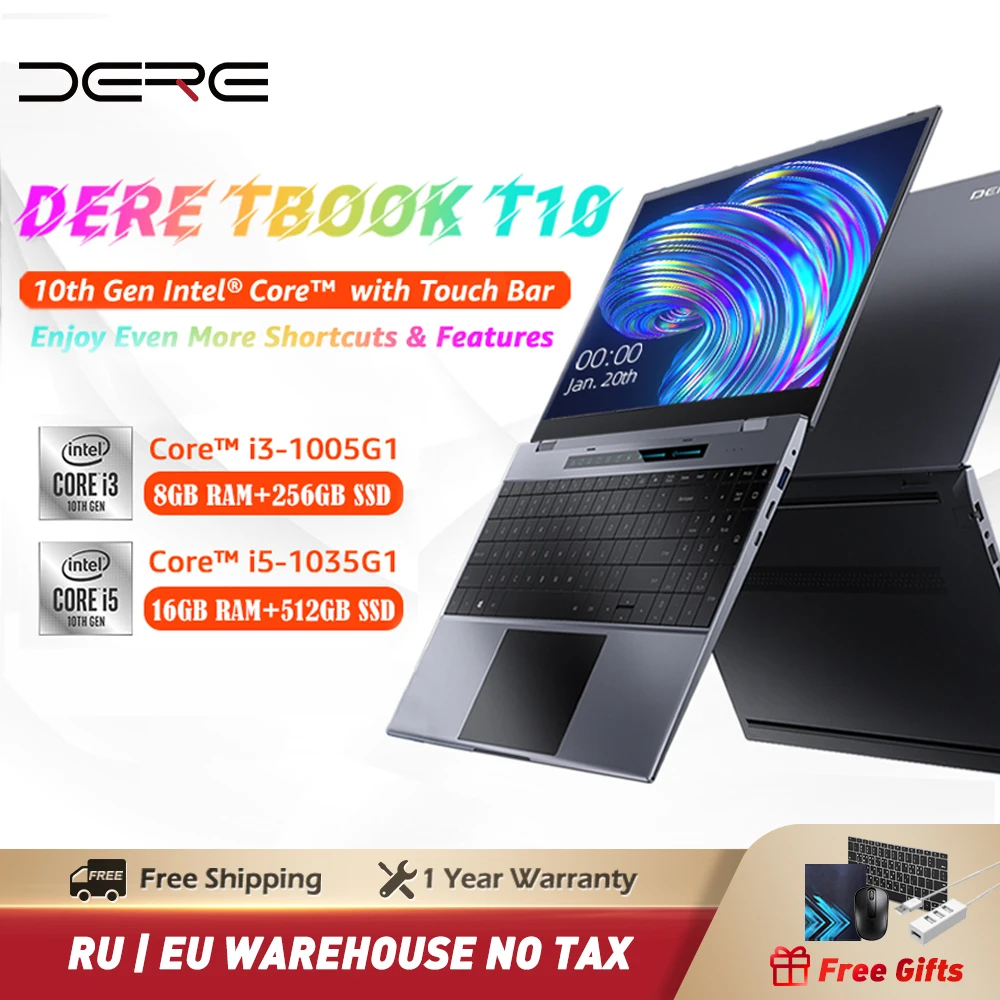 Игровой ноутбук DERE TBook T10 с экраном 15,6 FHD 10-го поколения Intel®Ядро™I5 сенсорная панель с подсветкой клавиатуры ноутбука 16 + 512 ГБ SSD