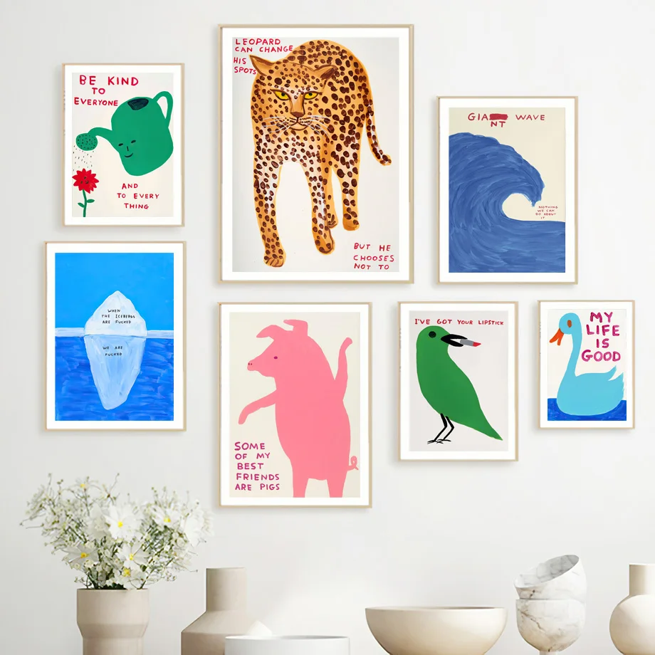 

David Shrigley Dog Leopard Horse Pigeon Wave Vintage Posters And Prints Art Canvas Painting Wall Pictures For Living Room Decor