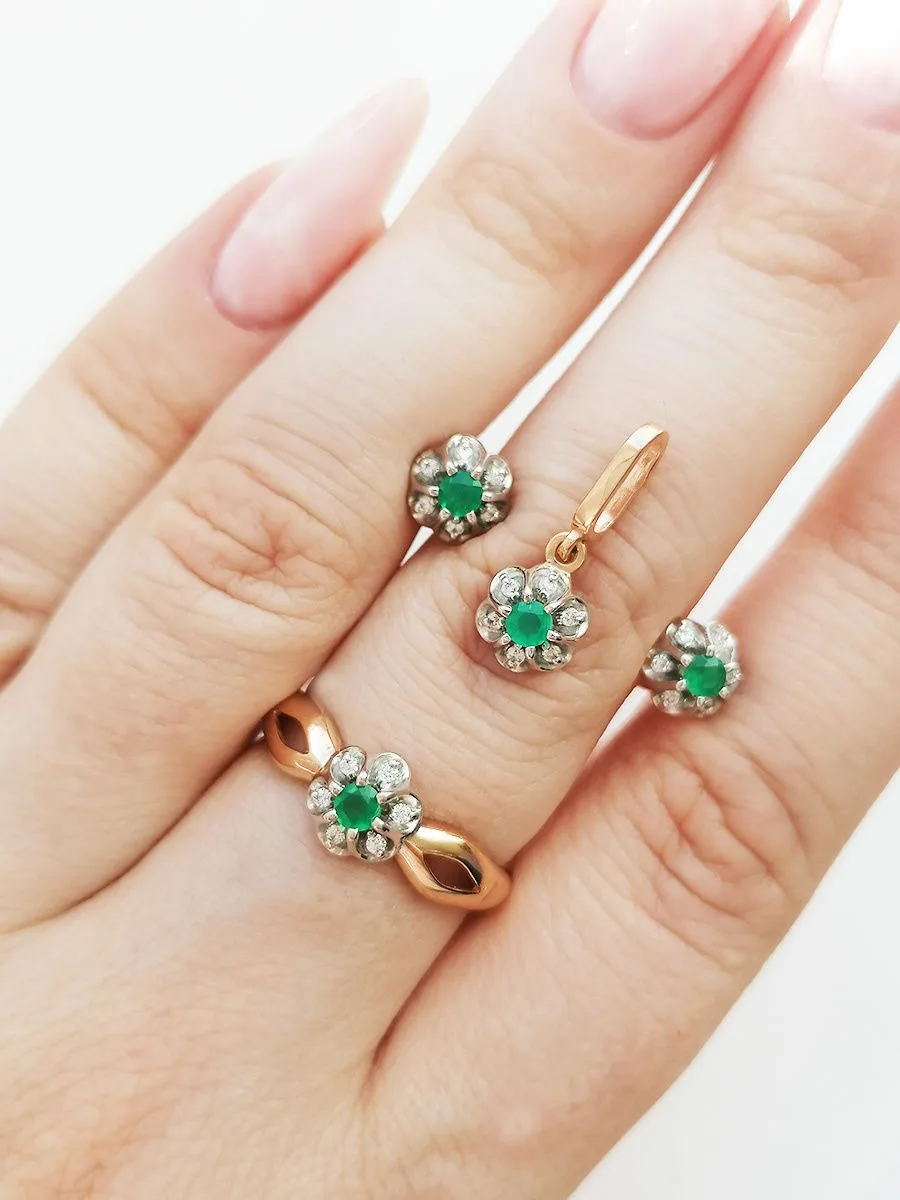 Кольцо &quotЦветочек&quot SamoroDki Jewelry 3мм с натуральным агатом кор. рубином гт сапфиром