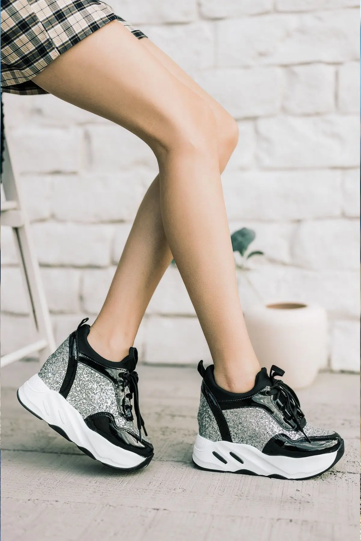 

women's wedge heel sneakers walking shoes black hidden heel detailed casual sports stylish high quality shoes models 2022 fashio